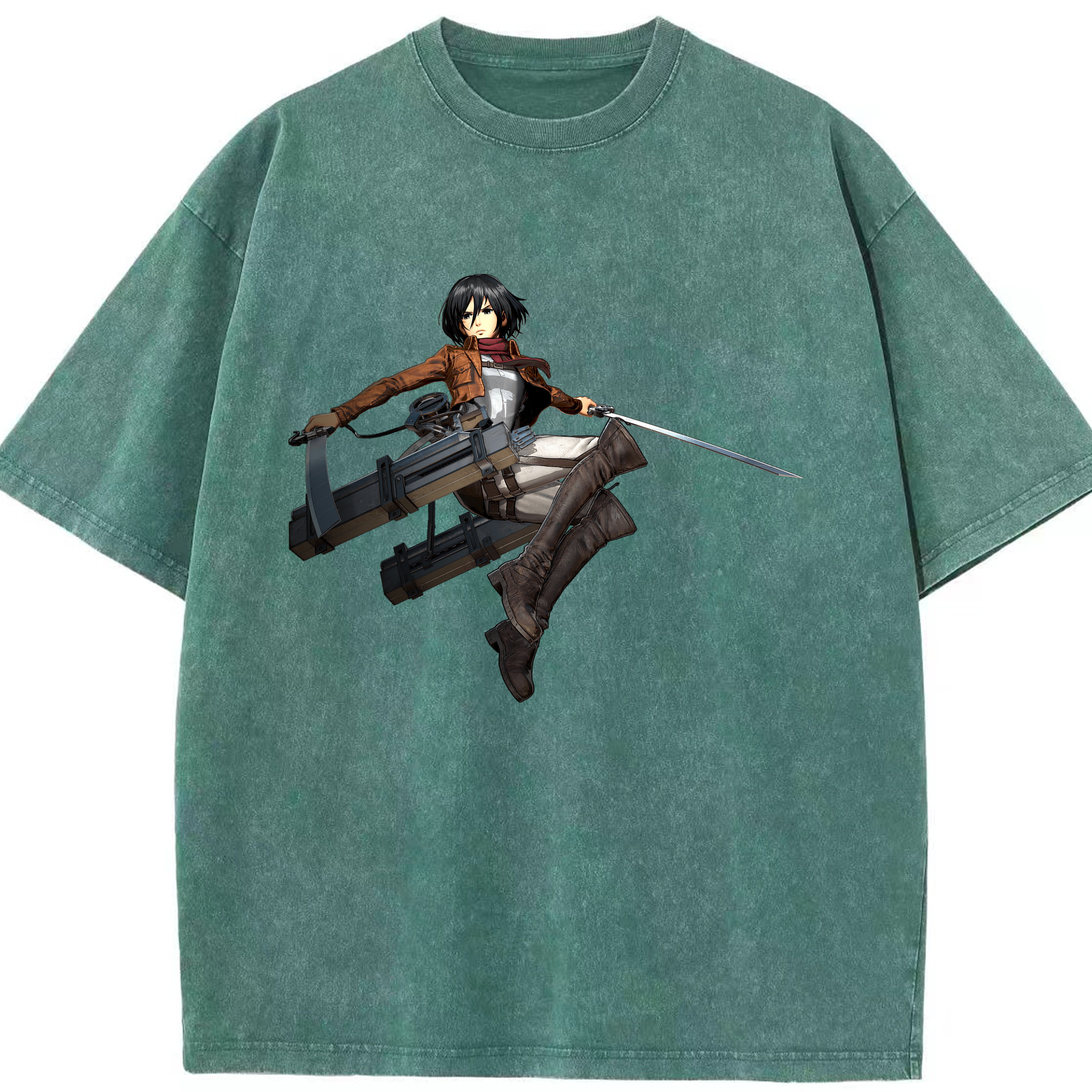 （画像用） 進撃の巨人 ミカサ·アッカーマン Attack on Titan Mikasa Ackerman 綿100% ヴィンテージ風 半袖Tシャツ（フロントプリント）